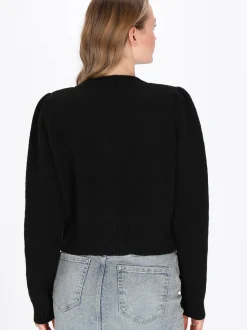 MyMo Damen Strickjacke in schwarz - Ausschnitt: Rundhals