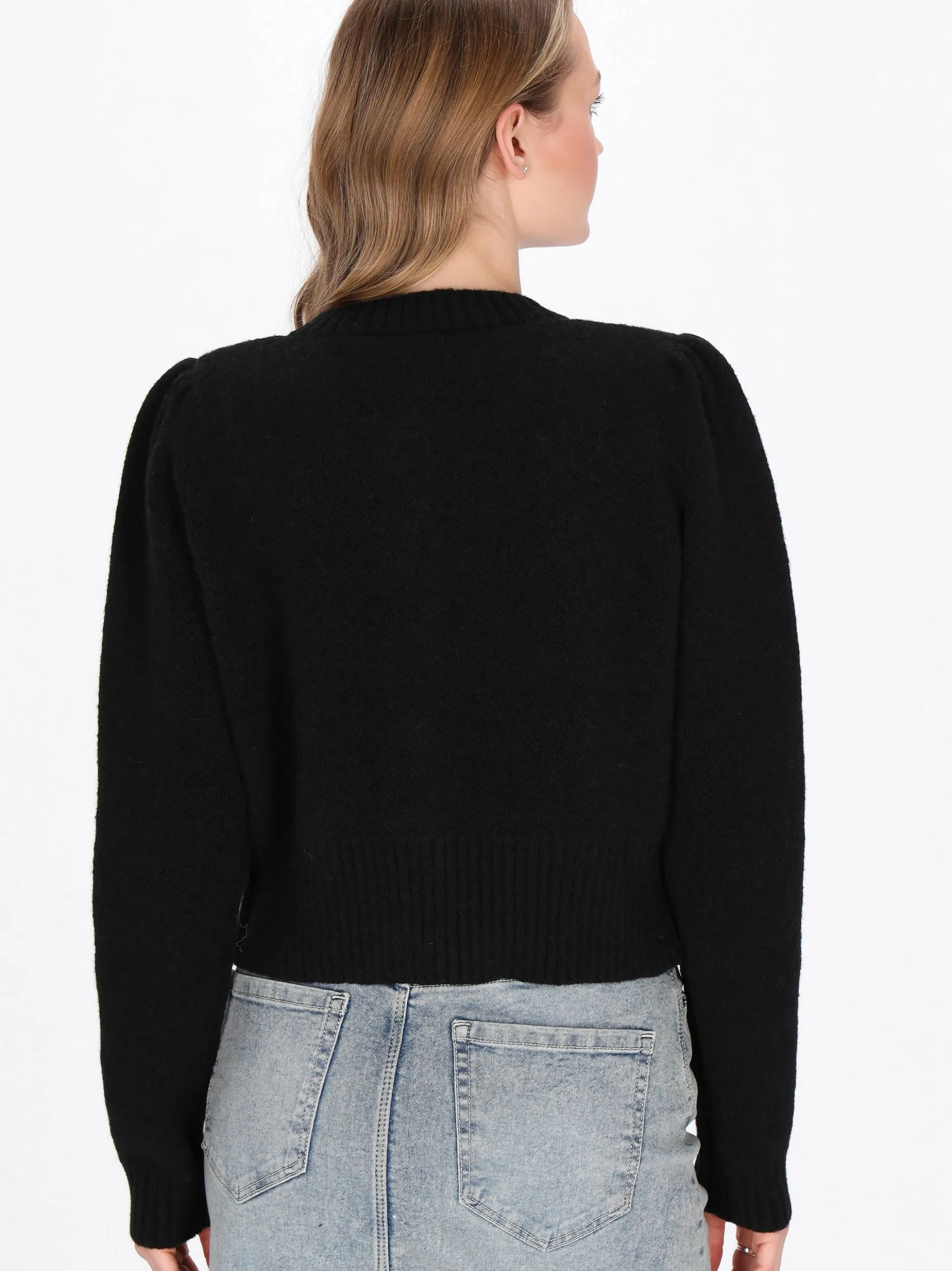 MyMo Damen Strickjacke in schwarz - Ausschnitt: Rundhals