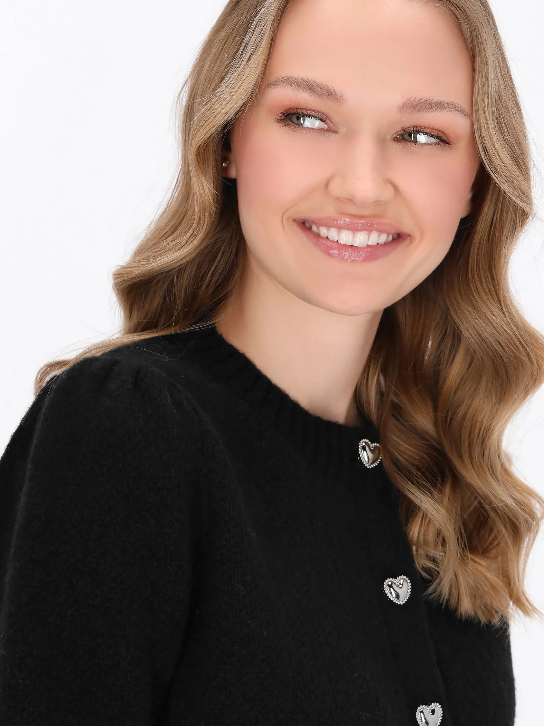 MyMo Damen Strickjacke in schwarz - Ausschnitt: Rundhals