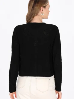 MyMo Damen Strickjacke in schwarz - Ausschnitt: Rundhals