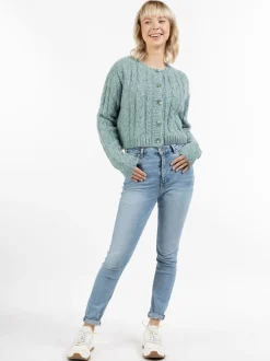 MyMo Damen Strickjacke in türkis - Ausschnitt: Rundhals