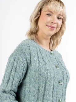 MyMo Damen Strickjacke in türkis - Ausschnitt: Rundhals