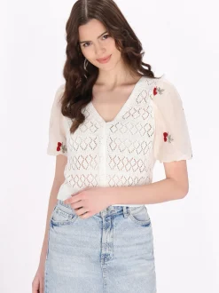 MyMo Damen Strickjacke in weiß