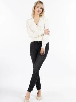 MyMo Damen Strickjacke in weiß