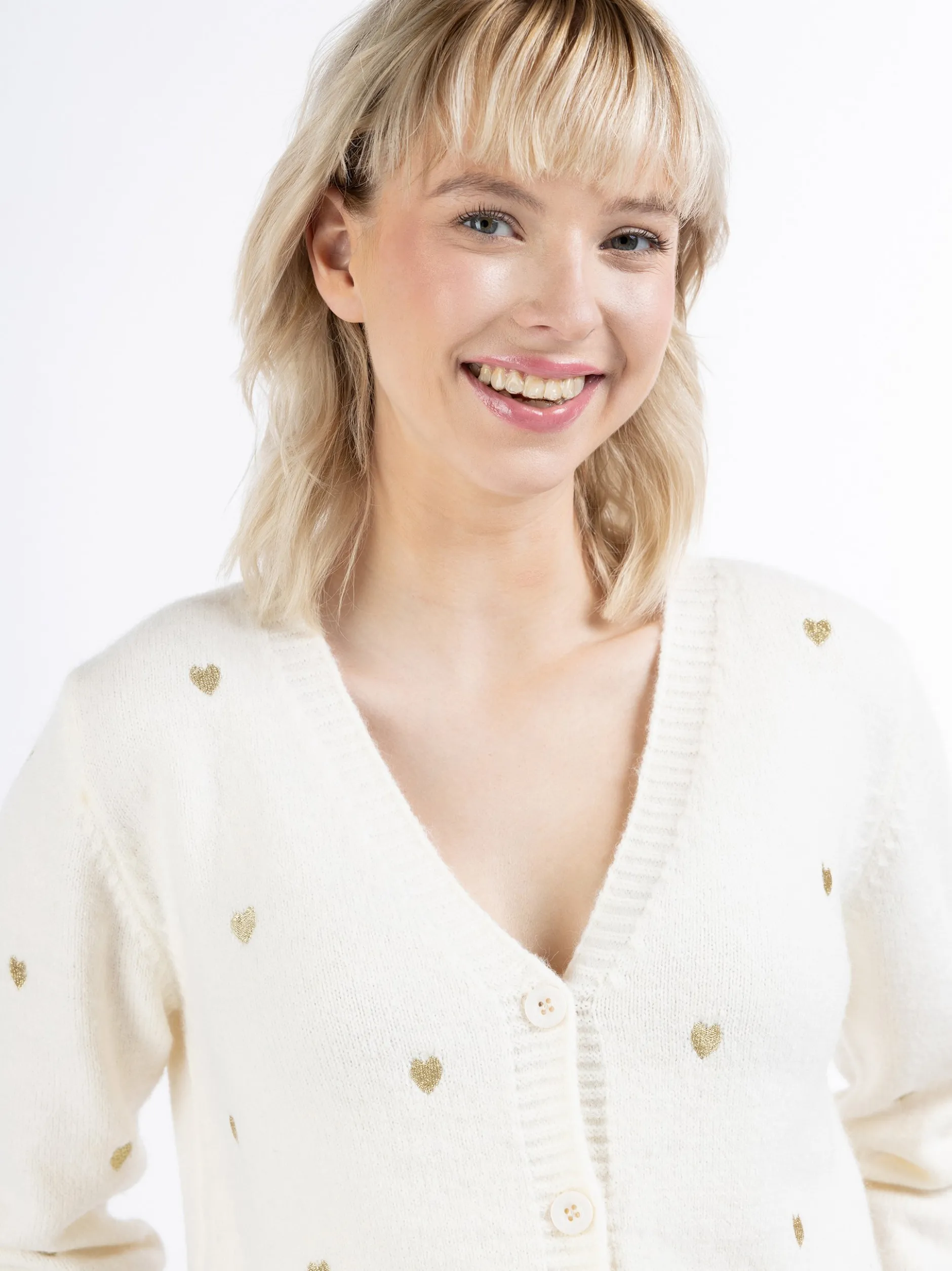 MyMo Damen Strickjacke in weiß