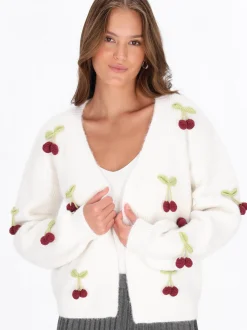 MyMo Damen Strickjacke in weiß