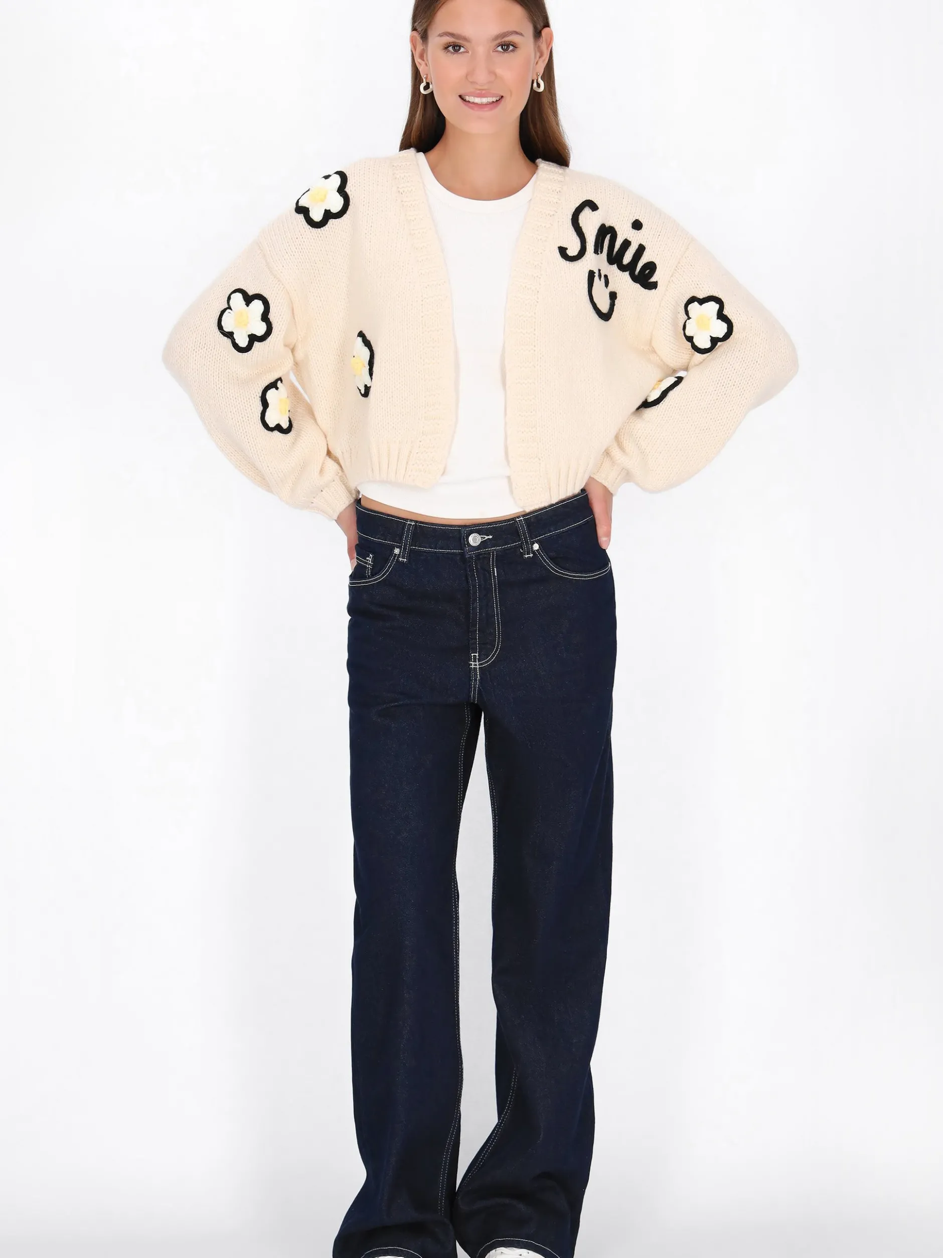 MyMo Damen Strickjacke in weiß