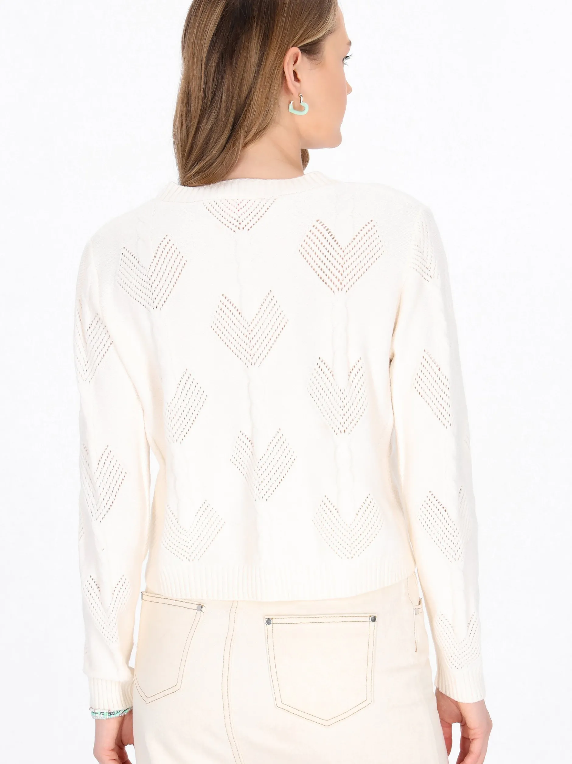 MyMo Damen Strickjacke in weiß - Ausschnitt: Rundhals