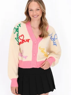 MyMo Damen Strickjacke in weiß - Ausschnitt: Rundhals