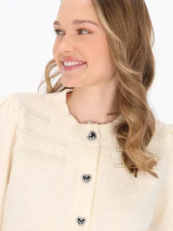 MyMo Damen Strickjacke in weiß - Ausschnitt: Rundhals