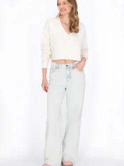 MyMo Damen Strickjacke in weiß - Ausschnitt: Rundhals