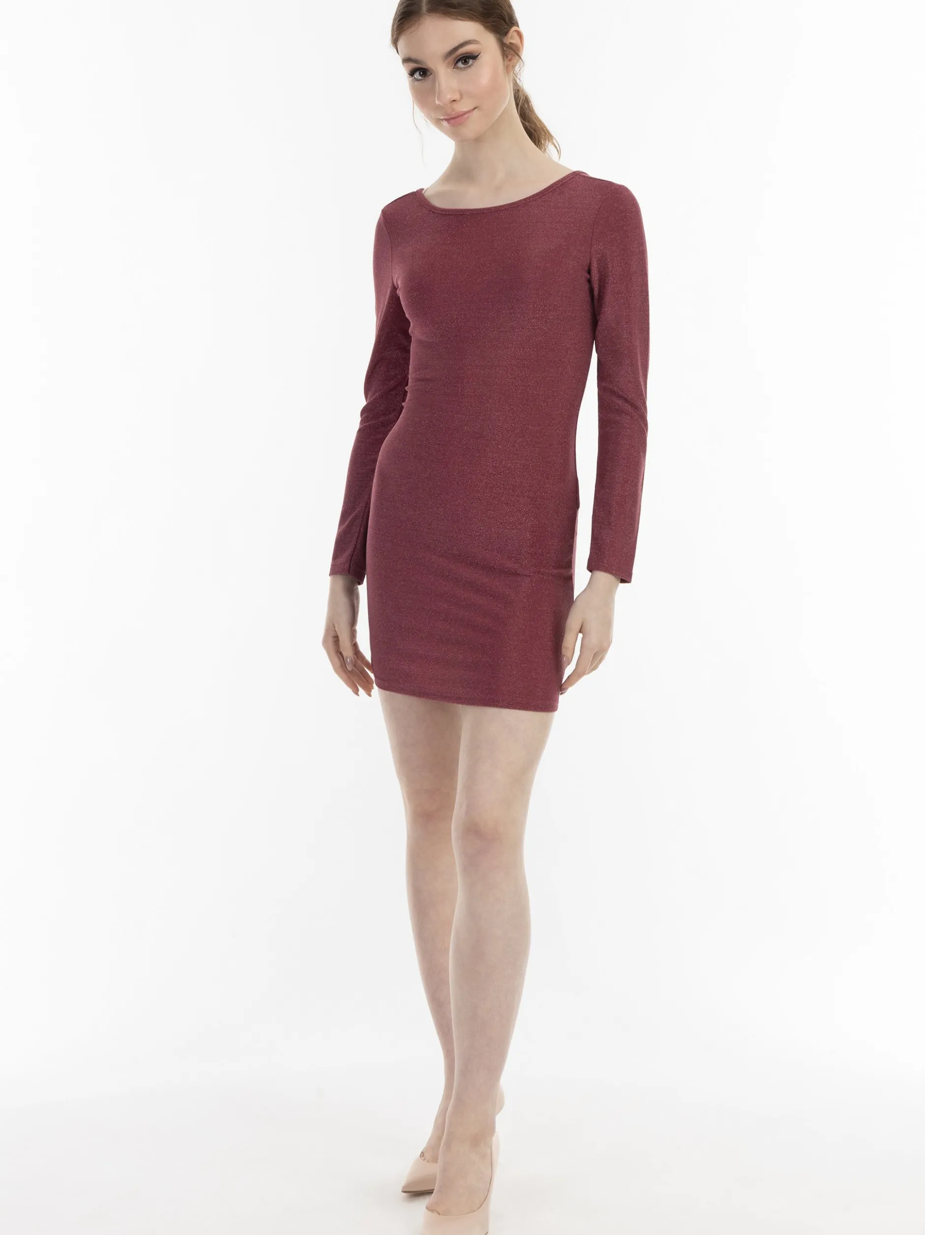 MyMo Damen Strick-Langarmkleid mini in pink