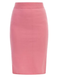 MyMo Damen Strick Midirock in pink - Länge: mittel