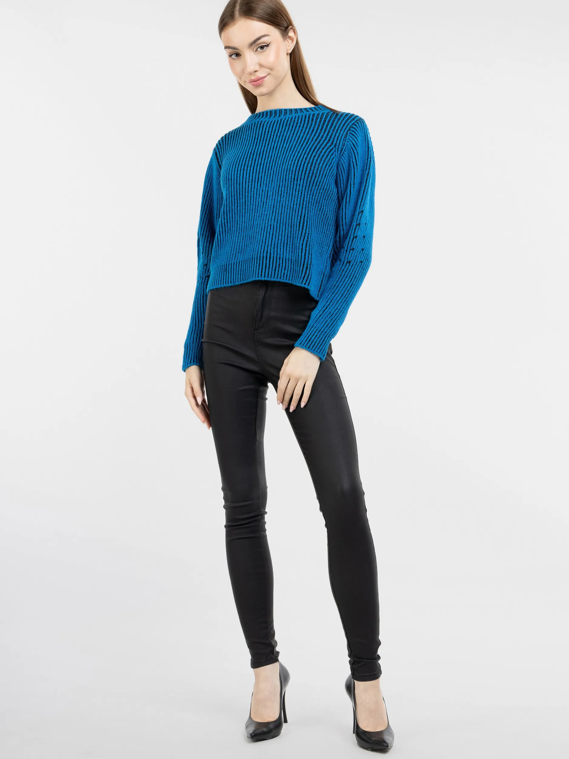 MyMo Damen Strickpullover in blau - Ausschnitt: Rundhals