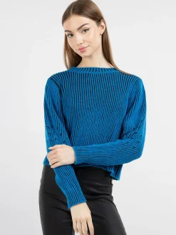MyMo Damen Strickpullover in blau - Ausschnitt: Rundhals