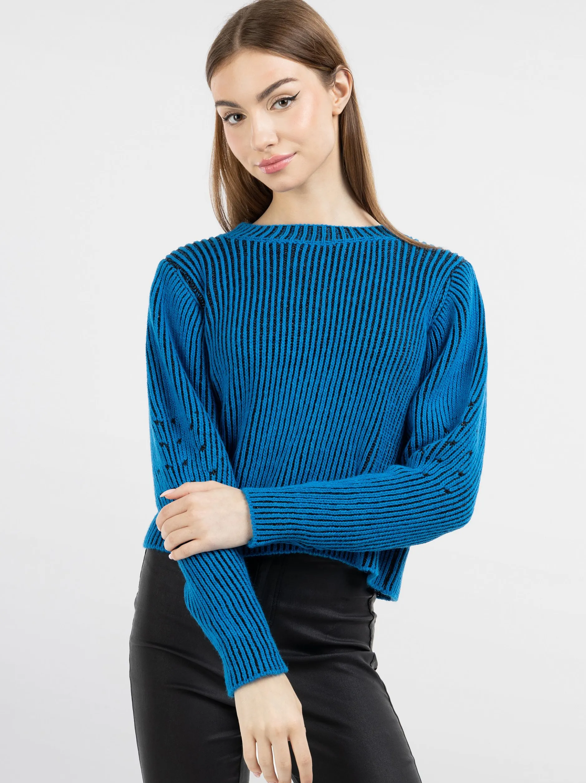 MyMo Damen Strickpullover in blau - Ausschnitt: Rundhals