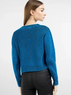 MyMo Damen Strickpullover in blau - Ausschnitt: Rundhals