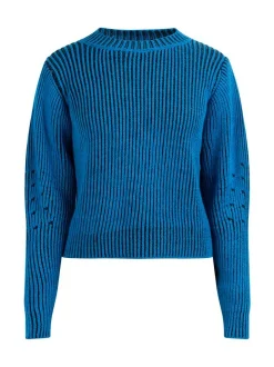 MyMo Damen Strickpullover in blau - Ausschnitt: Rundhals