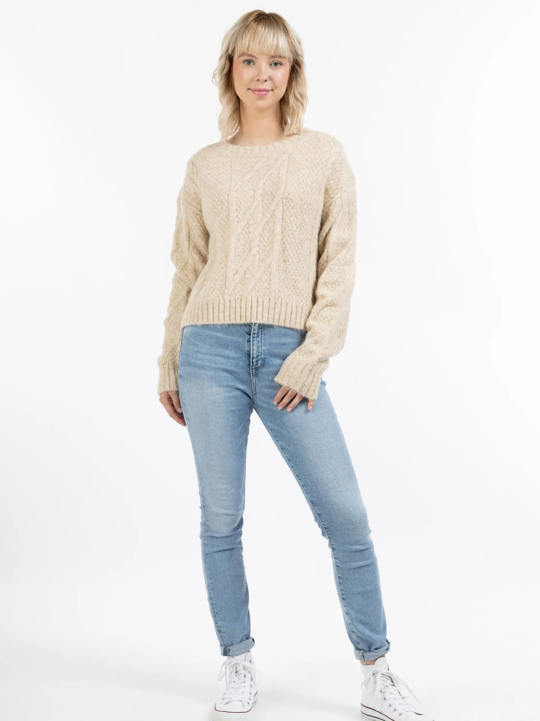 MyMo Damen Strickpullover in beige