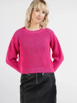 MyMo Damen Strickpullover in pink - Ausschnitt: Rundhals