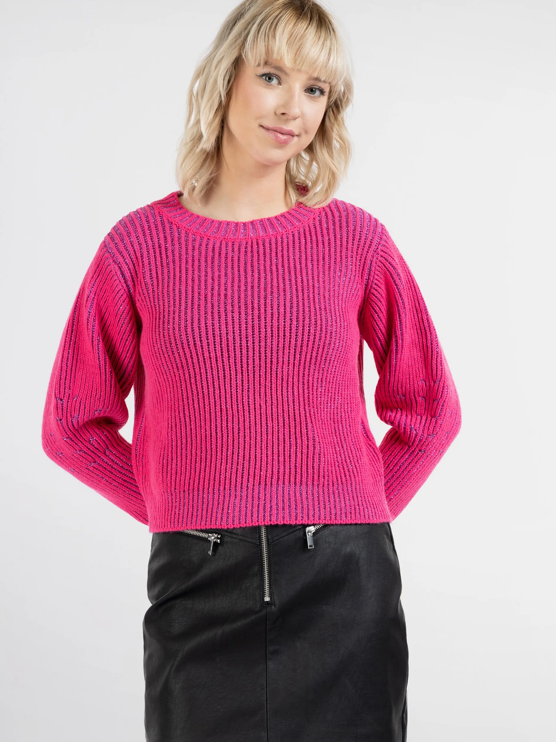 MyMo Damen Strickpullover in pink - Ausschnitt: Rundhals