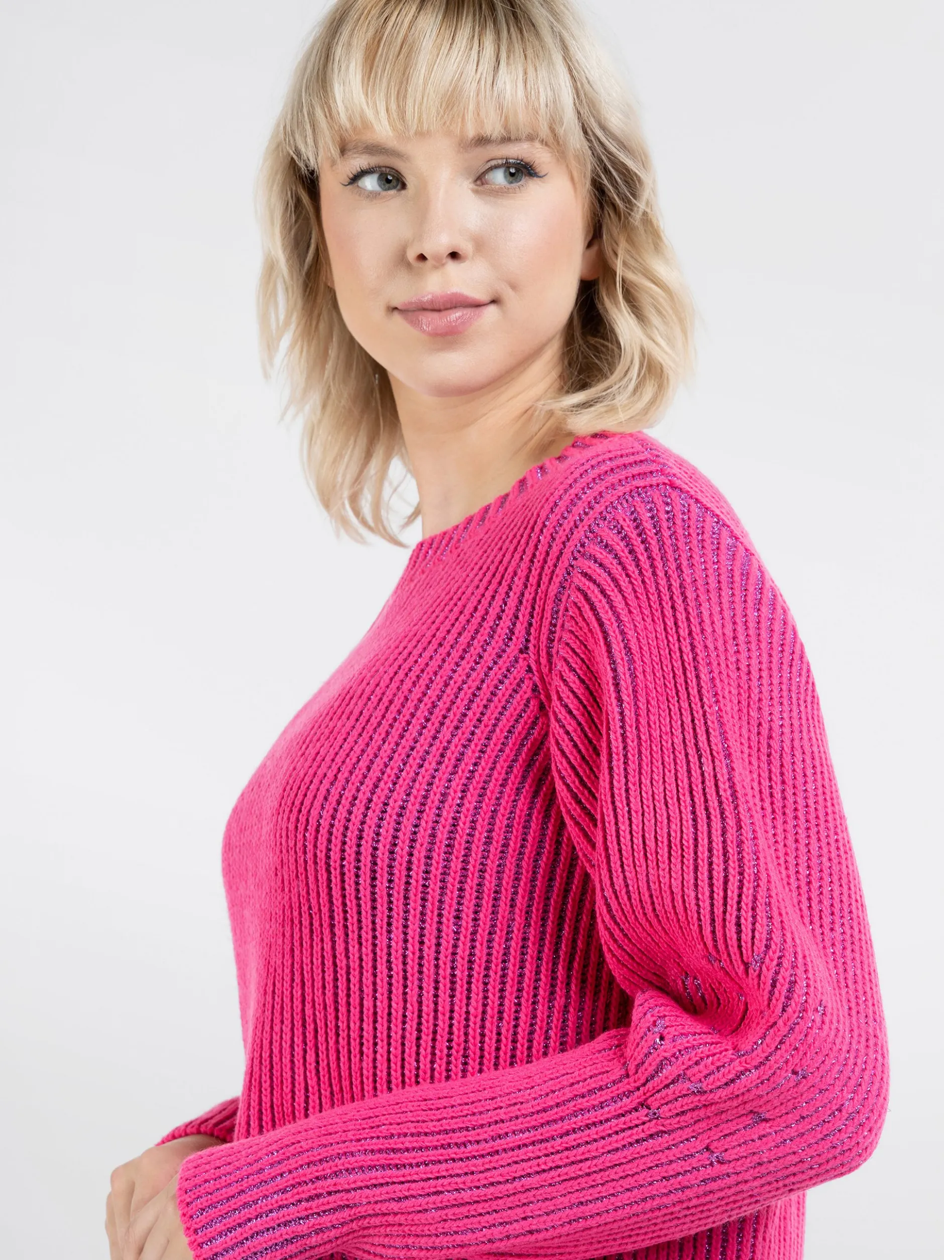 MyMo Damen Strickpullover in pink - Ausschnitt: Rundhals