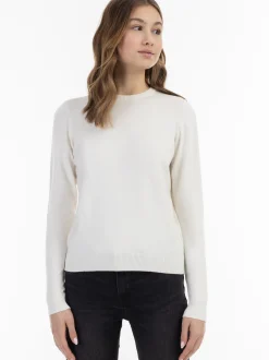 MyMo Damen Strickpullover in weiß - Ausschnitt: Rundhals