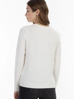 MyMo Damen Strickpullover in weiß - Ausschnitt: Rundhals