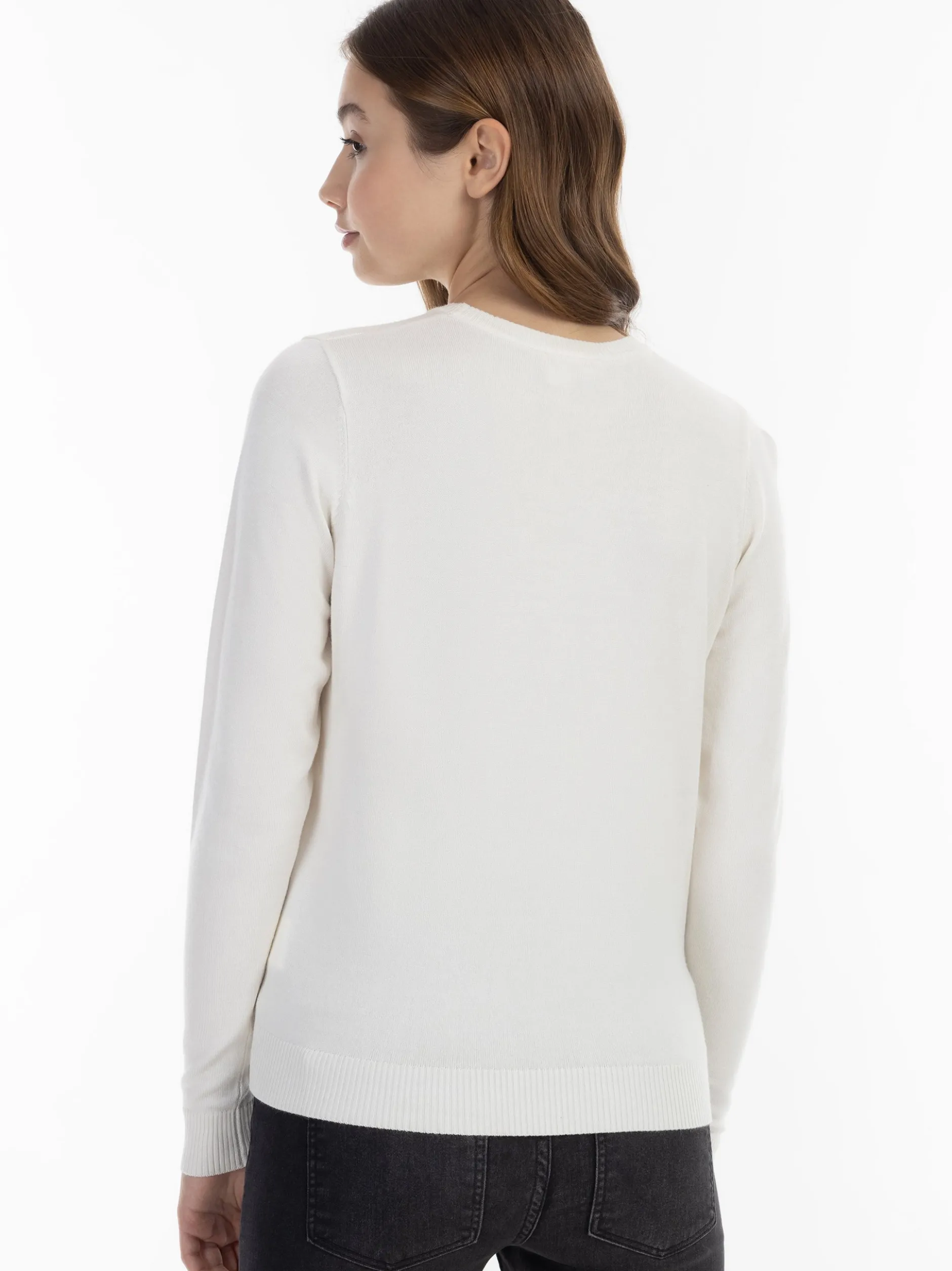 MyMo Damen Strickpullover in weiß - Ausschnitt: Rundhals