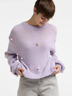 MyMo Damen Strickpullover in lila - Ausschnitt: Rundhals