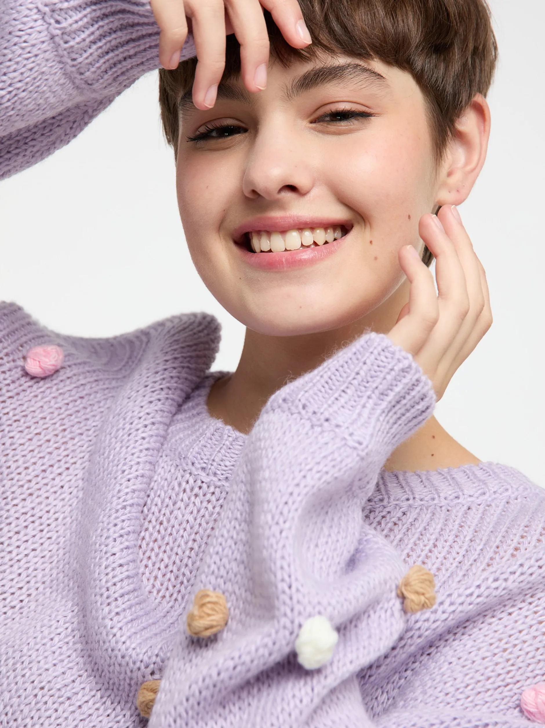 MyMo Damen Strickpullover in lila - Ausschnitt: Rundhals
