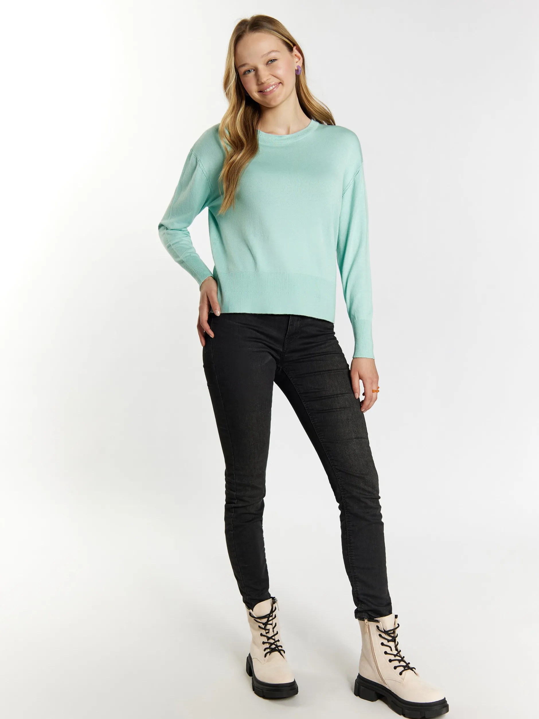 MyMo Damen Strickpullover in mint - Ausschnitt: Rundhals