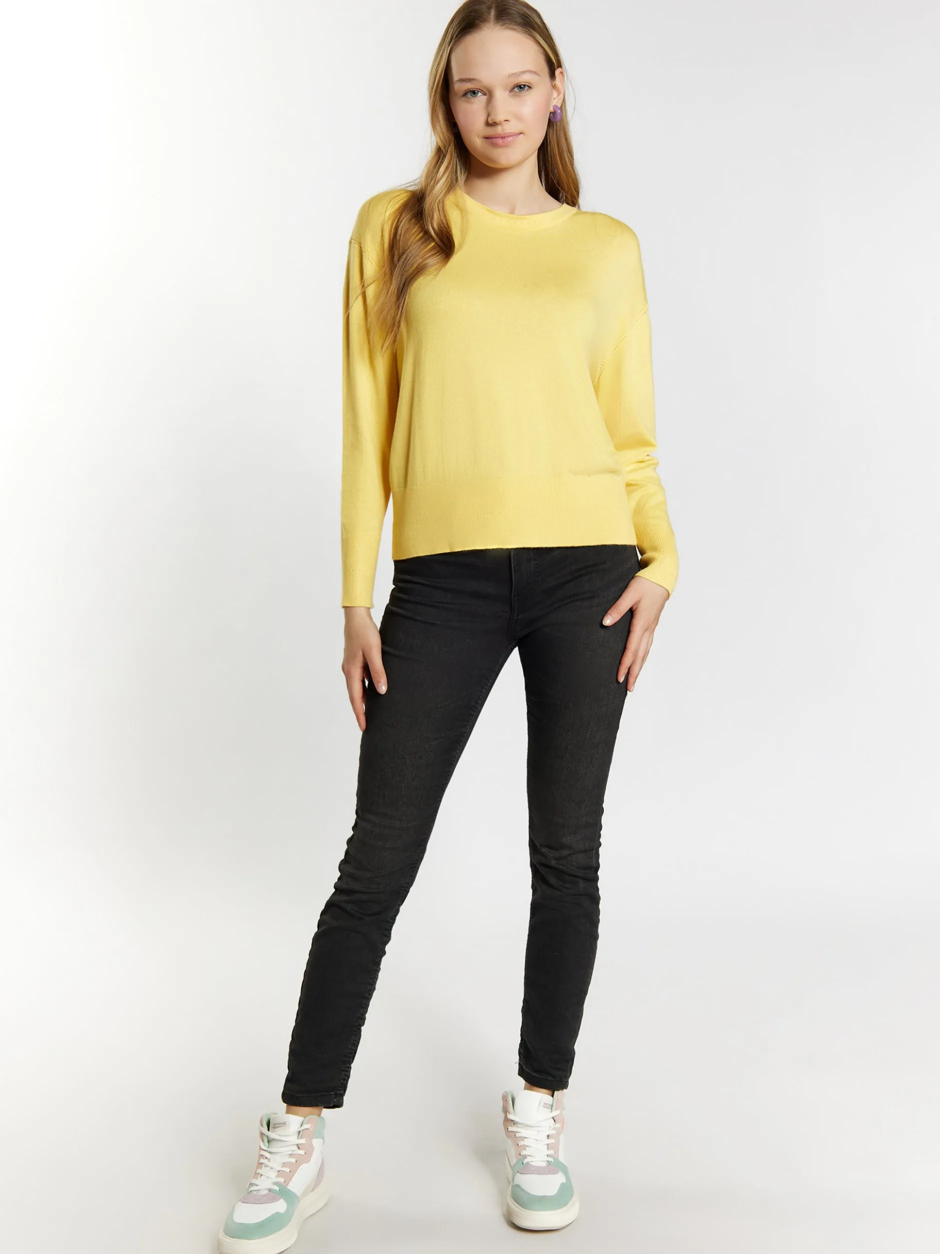 MyMo Damen Strickpullover in gelb - Ausschnitt: Rundhals