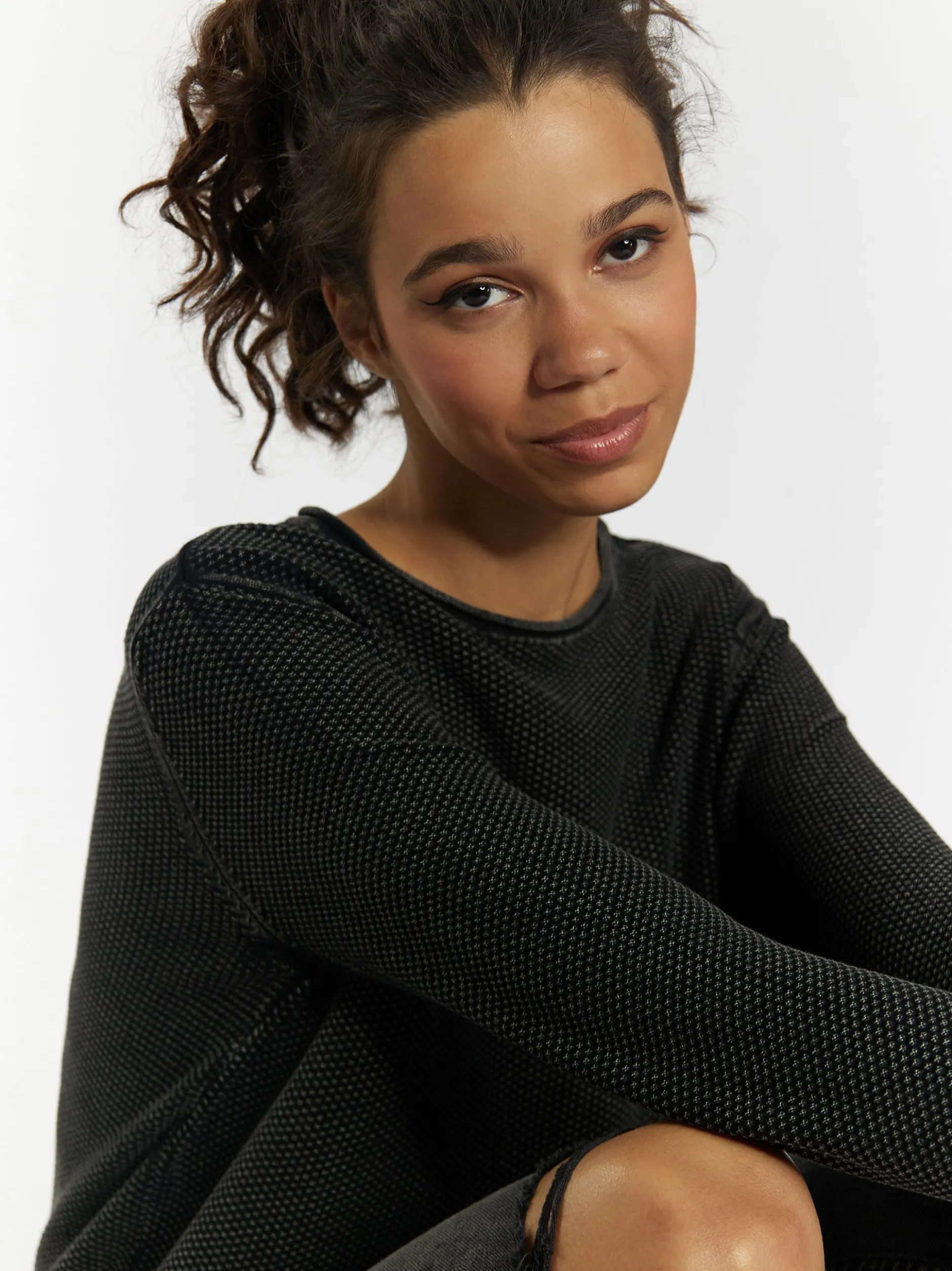 MyMo Damen Strickpullover in schwarz