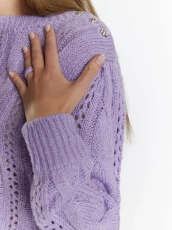 MyMo Damen Strickpullover in lila - Ausschnitt: Rundhals