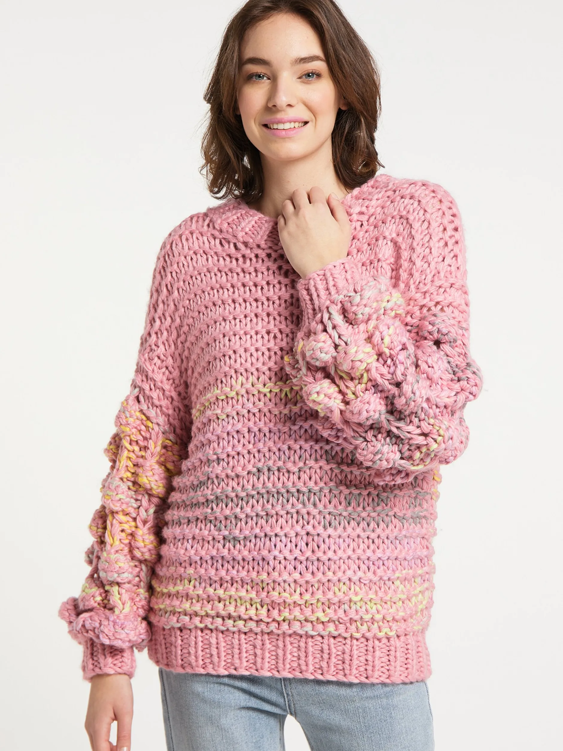 MyMo Damen Strickpullover in rosa - Ausschnitt: Rundhals