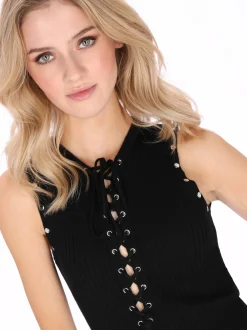 MyMo Damen Top in schwarz - Ausschnitt: Rundhals