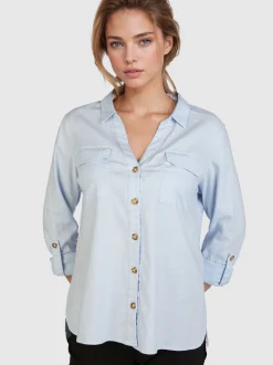 Navigazione Damen Bluse in hellblau - Ärmel: langarm