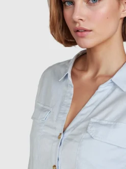 Navigazione Damen Bluse in hellblau - Ärmel: langarm
