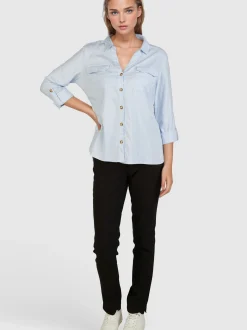 Navigazione Damen Bluse in hellblau - Ärmel: langarm