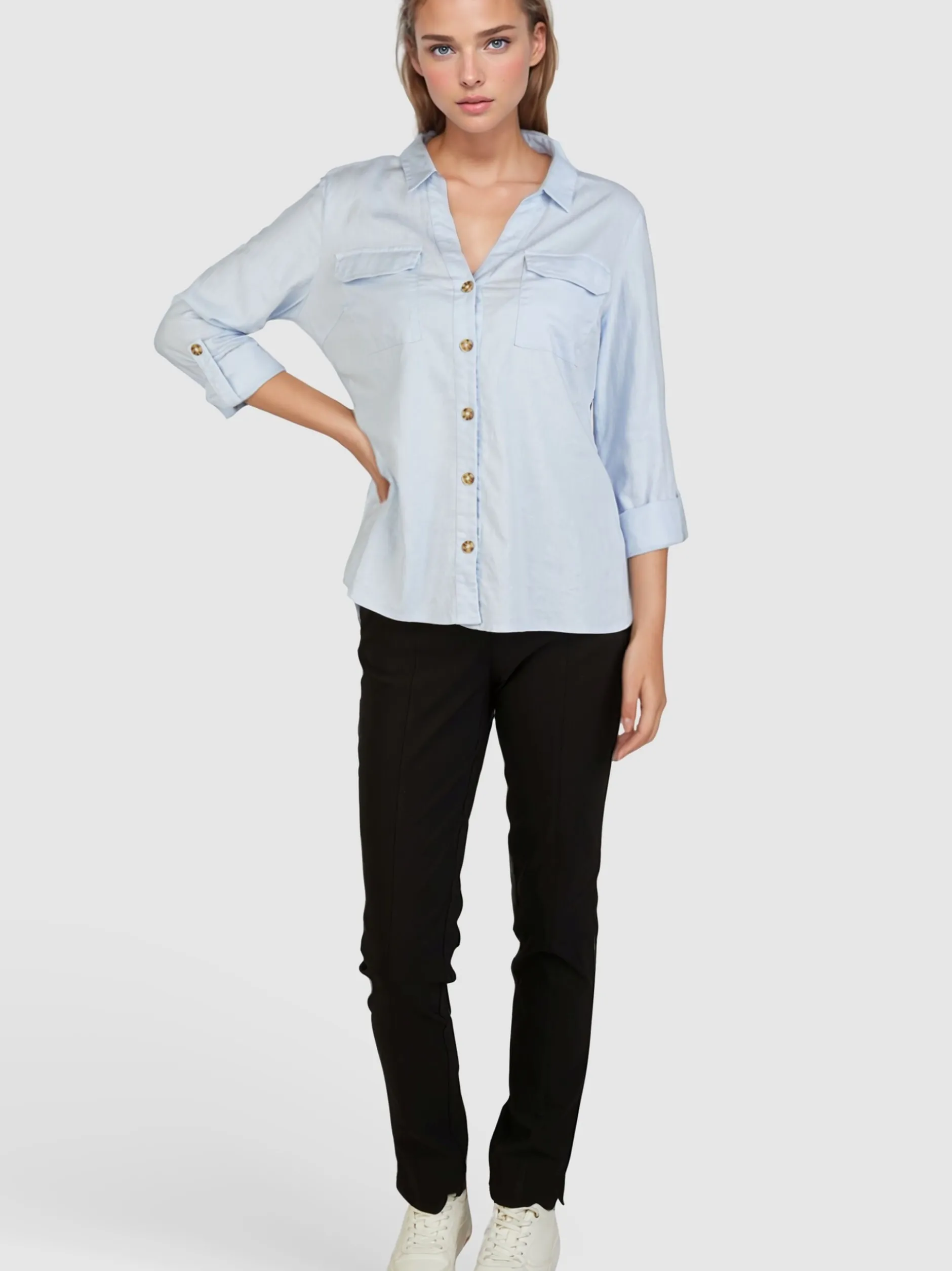 Navigazione Damen Bluse in hellblau - Ärmel: langarm
