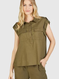 Navigazione Damen Bluse in oliv - Ärmel: ohne Arm