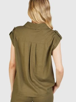 Navigazione Damen Bluse in oliv - Ärmel: ohne Arm