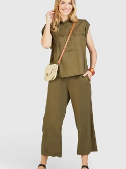 Navigazione Damen Bluse in oliv - Ärmel: ohne Arm