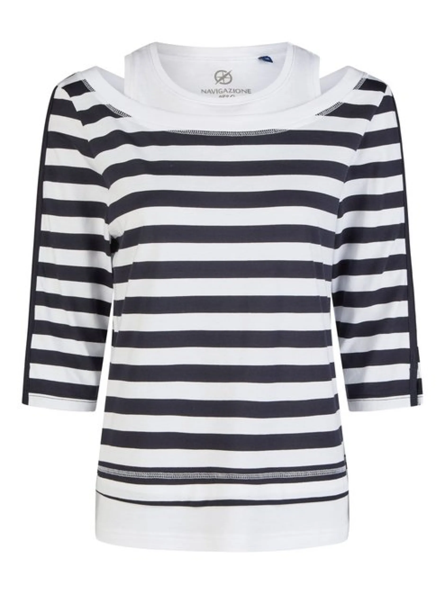 Navigazione Damen Shirt in blau - Ausschnitt: Rundhals