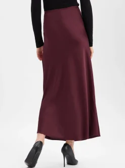 Neo Noir Damen Satin-Maxirock - Vicky in aubergine