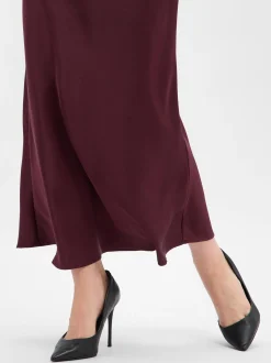 Neo Noir Damen Satin-Maxirock - Vicky in aubergine