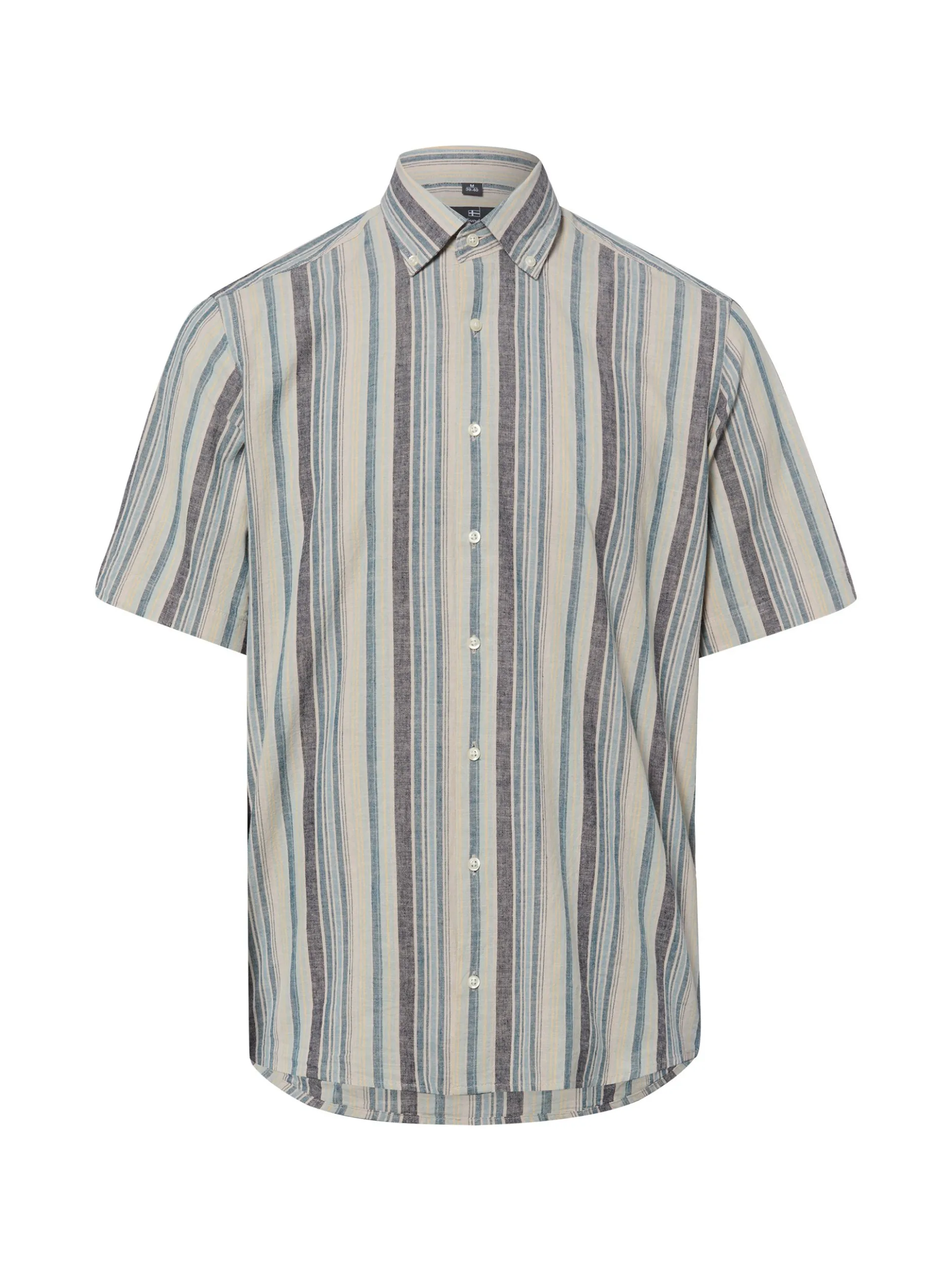 Nils Sundström Herren Kurzarmhemd mit Leinen in indigo beige