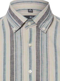 Nils Sundström Herren Kurzarmhemd mit Leinen in indigo beige