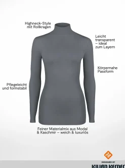nurdie Damen Longsleeve mit Kaschmir - NUR DIE x KILIAN KERNER in hellgrau
